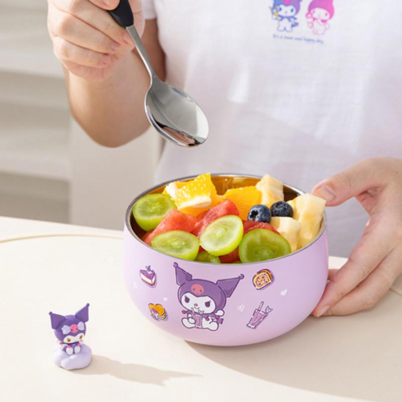 For Sanrio Kawaii Hello Kitty Kuromi Rice Bowl Soup Bowl Kids 316 Steel Bowl Double-layer Heat Insulation&Anti-scald Tableware