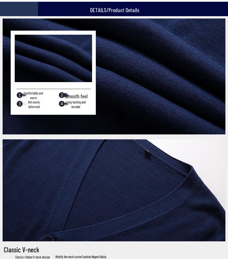 Men's Solid Color Knit V-Neck Cardigan Sweater - Spring/Autumn Business Outerwear