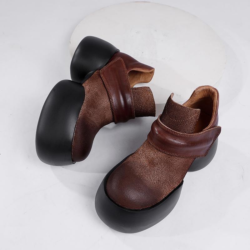 2024 Autumn/Winter Women's Retro Handmade Thick-Soled High-Top Leather Shoes