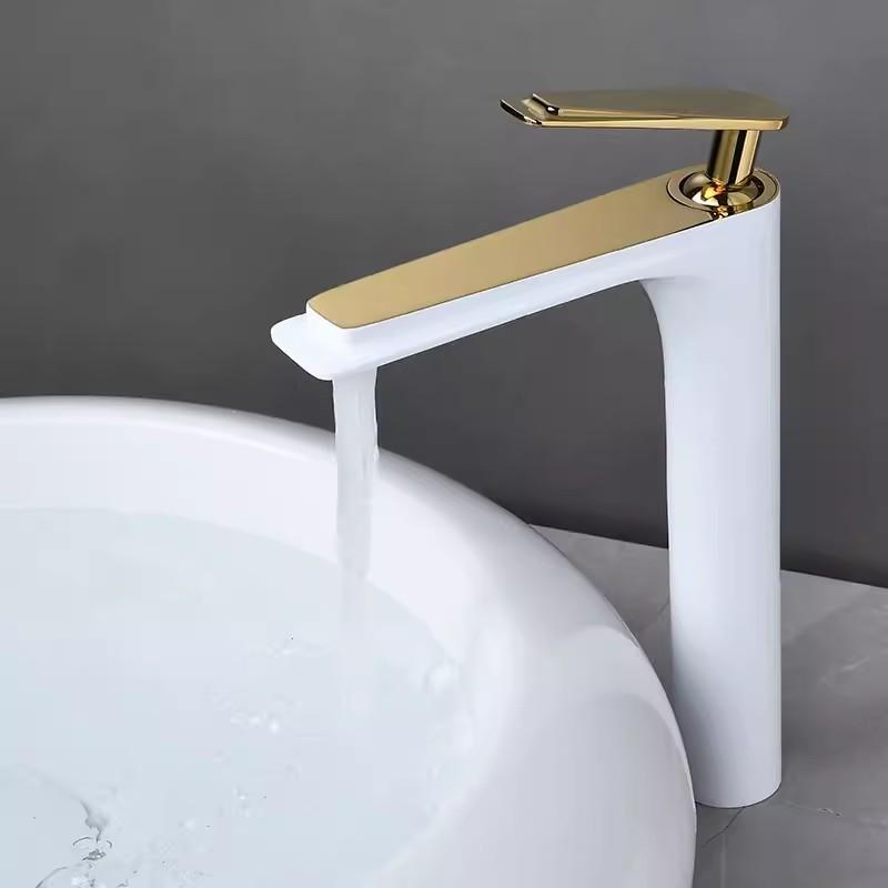 Tuqiu Gold Bathroom Faucet Black Basin Faucets White Gold Sink Mixer Tap Hot & Cold Deck Mounted Grey Lavatory Crane Water Tap