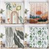 Mid-Century Abstract Shower Curtains Geometrics Leaves Palm Nordic Simple Bathroom Decorations Minimalist Polyester Bath Curtain