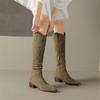 Módní nové kozačky nad koleno Dámské podzimní zimní boty Hovězí semiš Špičatá špička Dámské boty Robustní podpatek Boty pro ženy Vysoké boty Ručně vyráběné