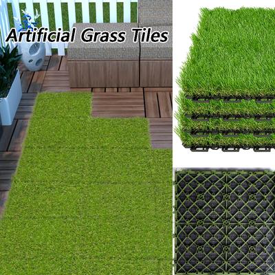 1/4 piezas de césped artificial entrelazado para terraza, patio, terraza falsa, jardín, balcón