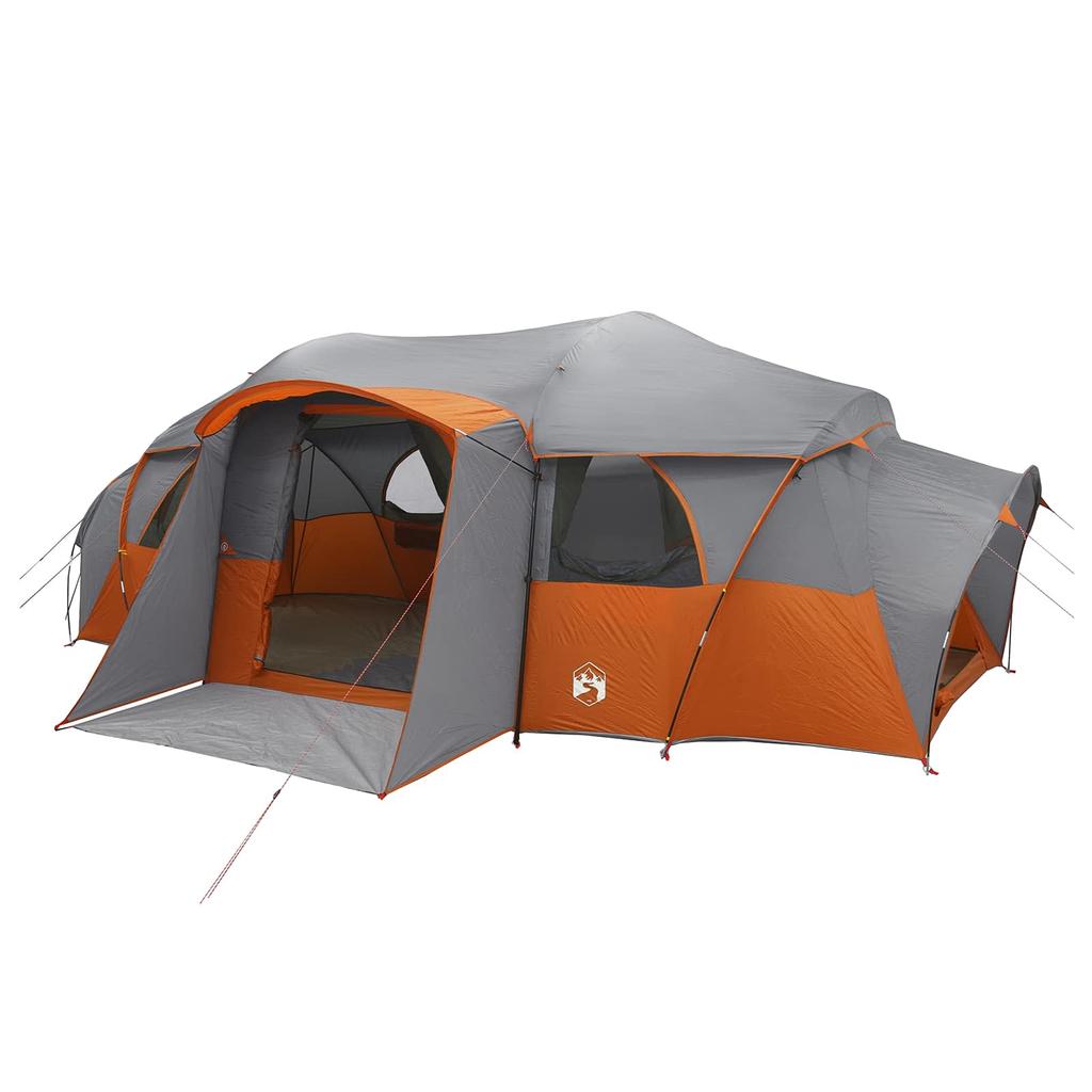 Family Tunnel Tent with Rain Fly Waterproof Gray and Orange