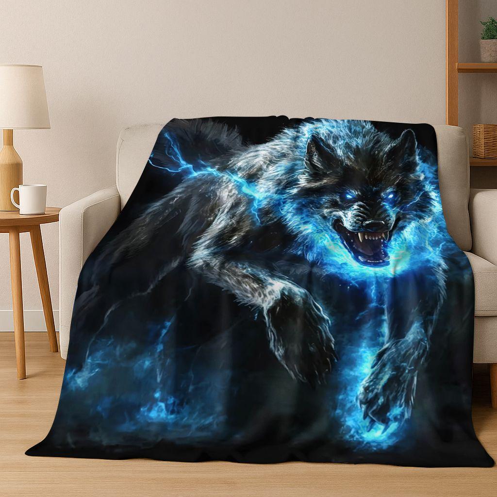 Norse Mythology Fenrir Wolf Beast Cartoon Flannel Blanket,Cozy Soft Throw Blanket for Home Bedroom Bed Sofa Picnic Cover Kids