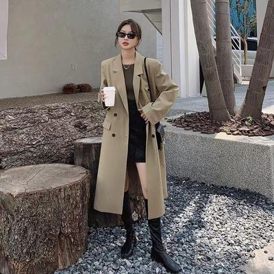 Modischer Overknee-Windbreaker-Mantel für Damen, neue lässige Anzugjacke im koreanischen Stil, High-End-Design