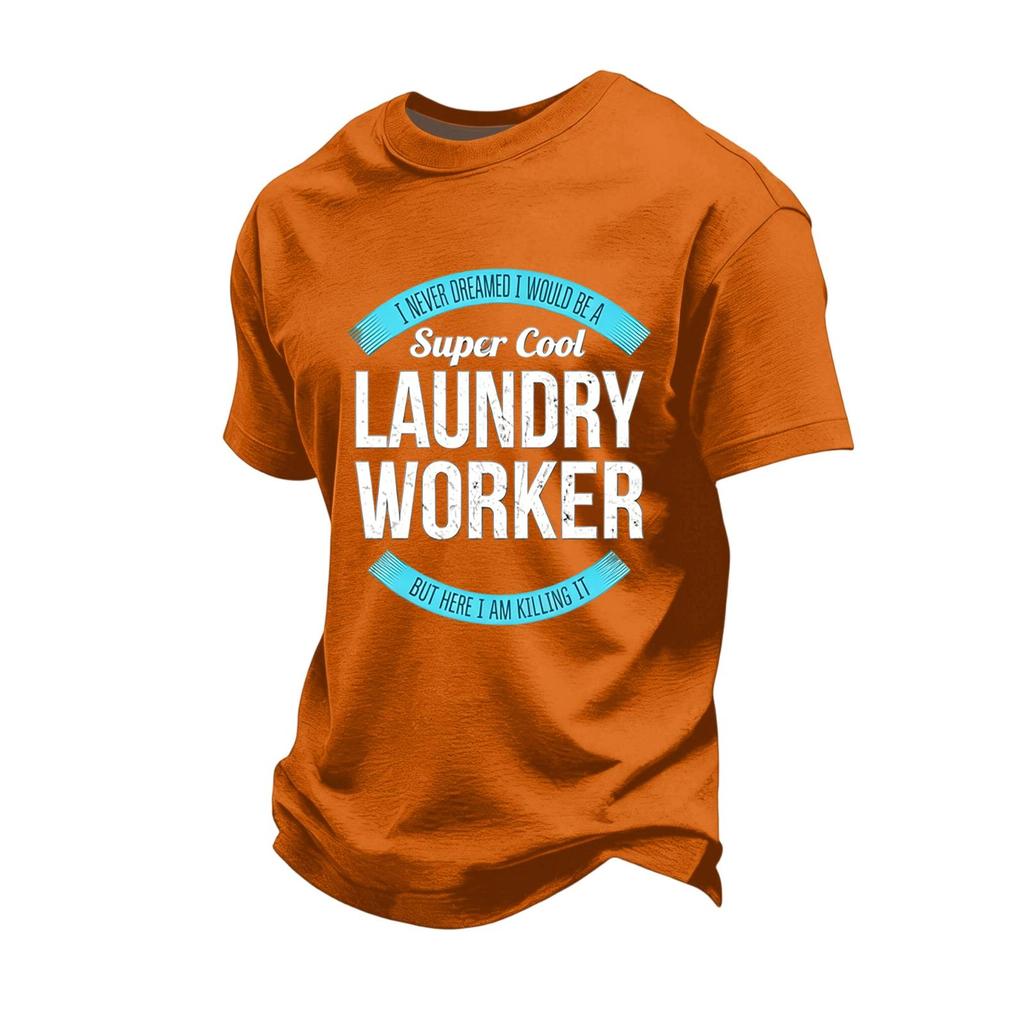 Men's Casual Loose Fit Short Sleeve T-Shirt Labor Day Printed Top Comfortable Cotton Blend Crew Neck Tee