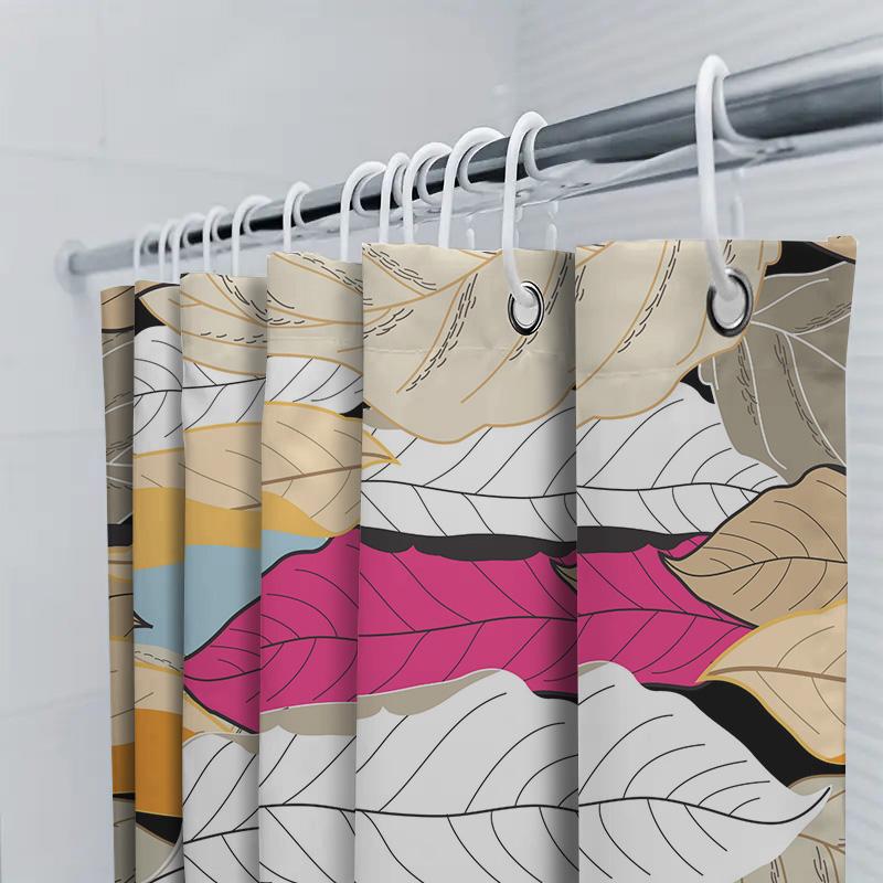 Leaf Pattern Shower Curtain Waterproof Bathroom Decor Print Modern Design Yellow Pink White Black Shower Curtains Art Bath Mats