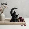 Gothic Home Decor 3D Printed Moon Spirit Wizard Figurine, Dark Statue with Skull Crescent Base, Halloween Tabletop Decoration for Shelf Intricate