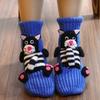 Yousheng 1 Pair Winter Socks 3D Cartoon Animal Socks Knitted Anti-slip Mid-tube Thickened Elastic Keep Warm Floor Socks with Silicone Dot Soles