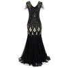 Women Vintage 1920s Bead Fringe Sequin Lace Party Flapper Cocktail Prom Dress