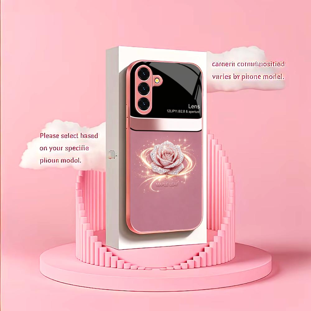 Fashion Rose Pink Gold Phone Case Glass S26 Ultra Case S25 Ultra Case for Samsung Galaxy S26 S25 S24 S23 S22 FE,Ultra,Plus