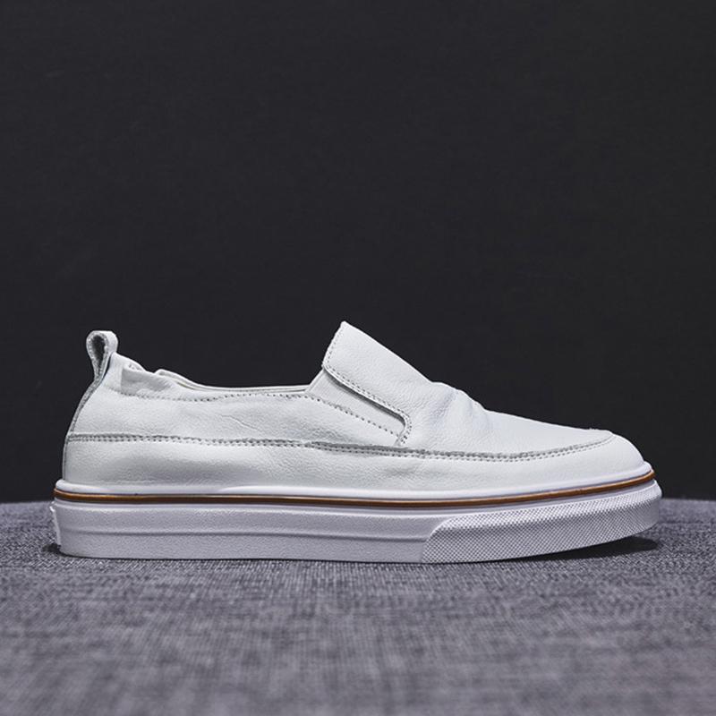 Fashion Women Genuine Leather Shoes Spring Autumn Casual Woman White Shoes Cow Leather Flat Ladies Slip-ons