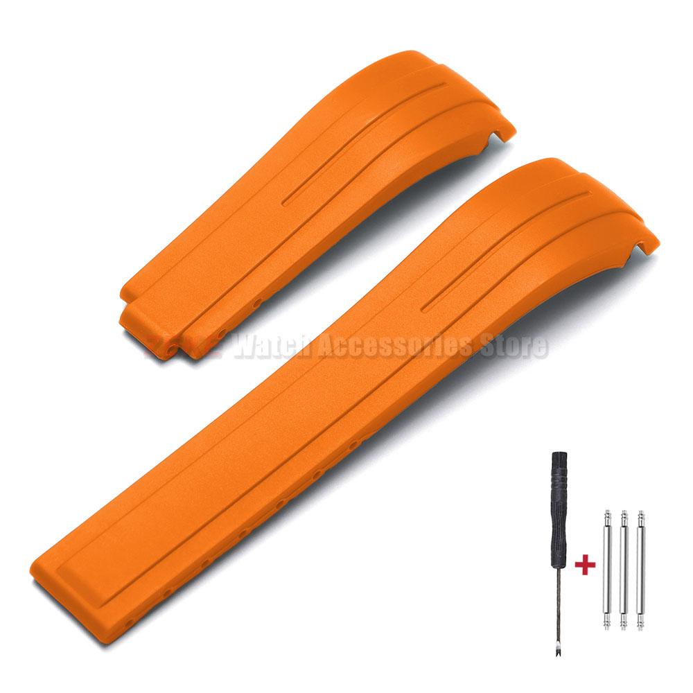Curved End Rubber Watch Strap 20mm 21mm 22mm for Rolex for Water Ghost Folding Buckle Bracelet Waterproof Silicone Wrist Band
