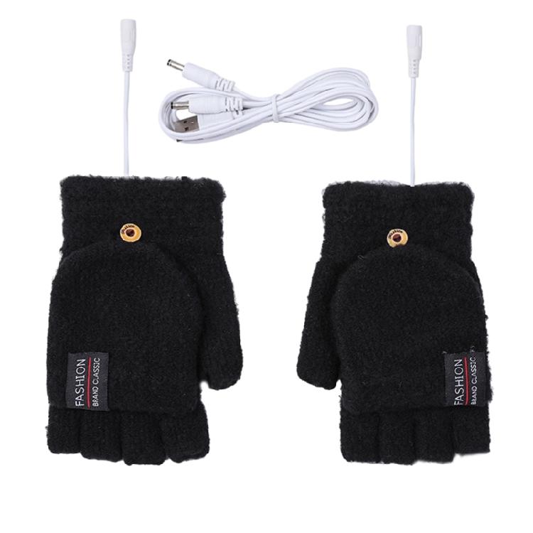 Unisex Winter USB Heated Mitten Convertible Half&Full Finger Gloves for Adult