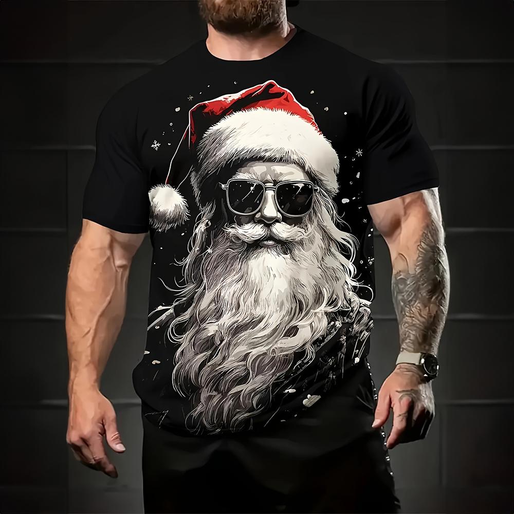 Christmas Men T-shirt 3D Print Beer Santa Claus Pattern Printing T Shirt for Man Hip-hop T-shirt New Year Gift Graphic T Shirt