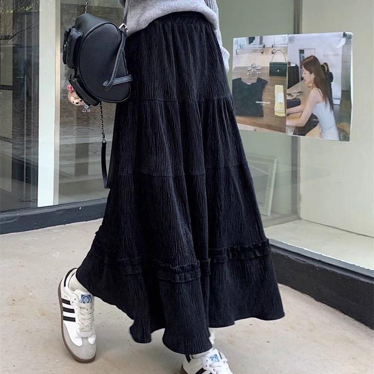 Corduroy Girly Style Long Slimming Cake Skirt - Autumn/Winter Collection