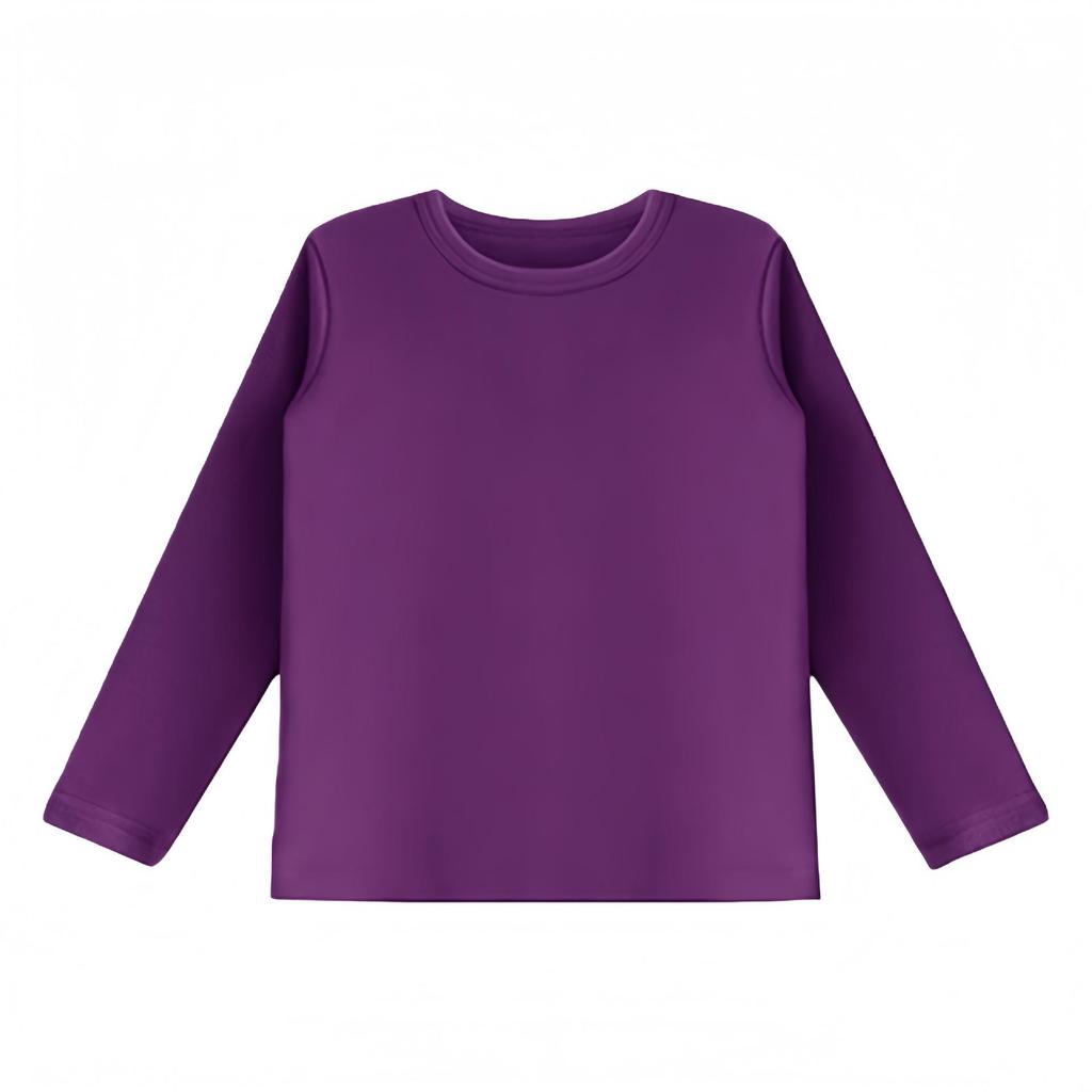 Kids' Long Sleeve Base Layer Top - Plain White or Black Pure Cotton T-shirt for Boys and Girls, Spring/Fall Wear