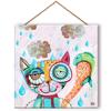 [Q8308] - Multicolored 'Allen Designs' Wooden Panel Frame (Cat) - 19. 5x19. 5cm