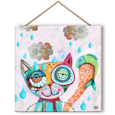 [Q8308] - Multicolored 'Allen Designs' Wooden Panel Frame (Cat) - 19. 5x19. 5cm