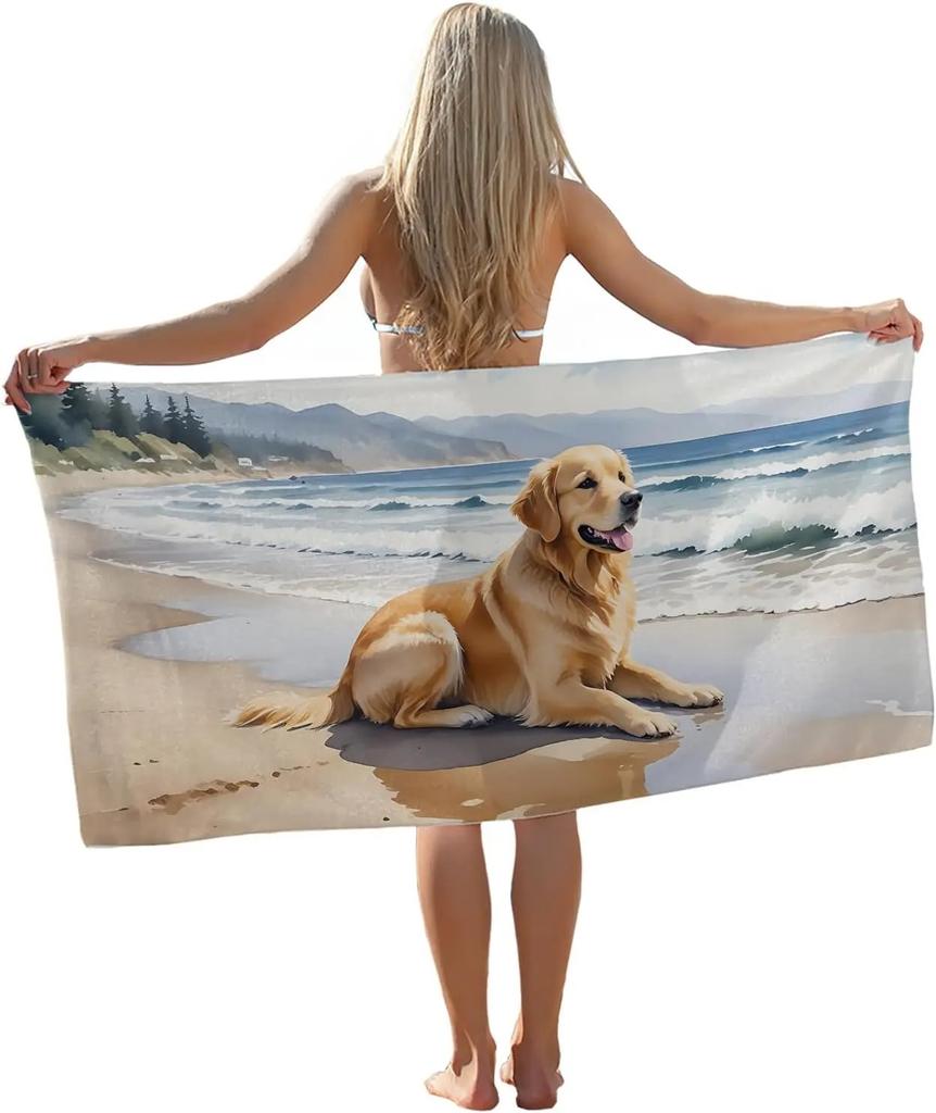 Cute Grey Schnauzer Seaside Blue Sky Print Beach Towel Microfiber Lightweight Absorbent Towel For Dog Owner Beach Travel