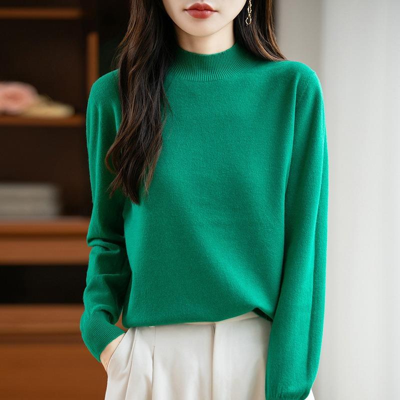 The New Semi-high and Round Neck Pullover for Women In Autumn and Winter Is Versatile. It Is Loose and Slimming, with A Solid Color Inner Sweater