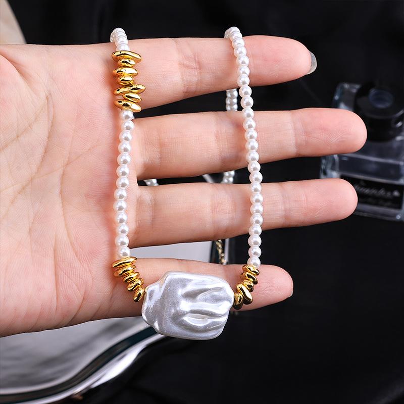 Irregular white pearl necklace for women - hot selling, light luxury, unique shell beaded choker