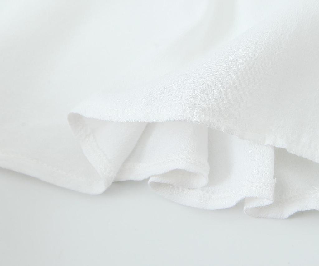 European & American Style Women's White V-Neck Buttoned Short Sleeve Bubble Top - Summer Fashion