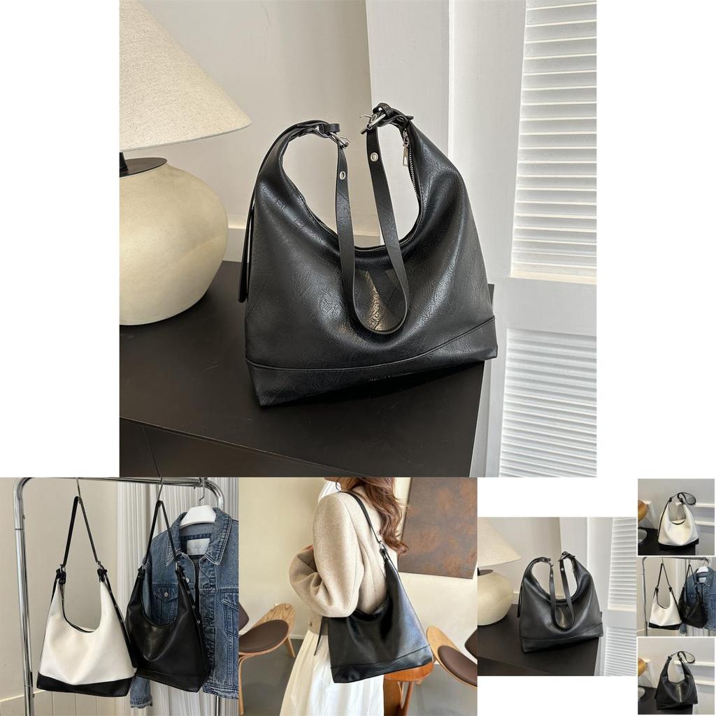 Chic Urban Simple Large Capacity Pu Leather Tote Bag For Women In Black And White