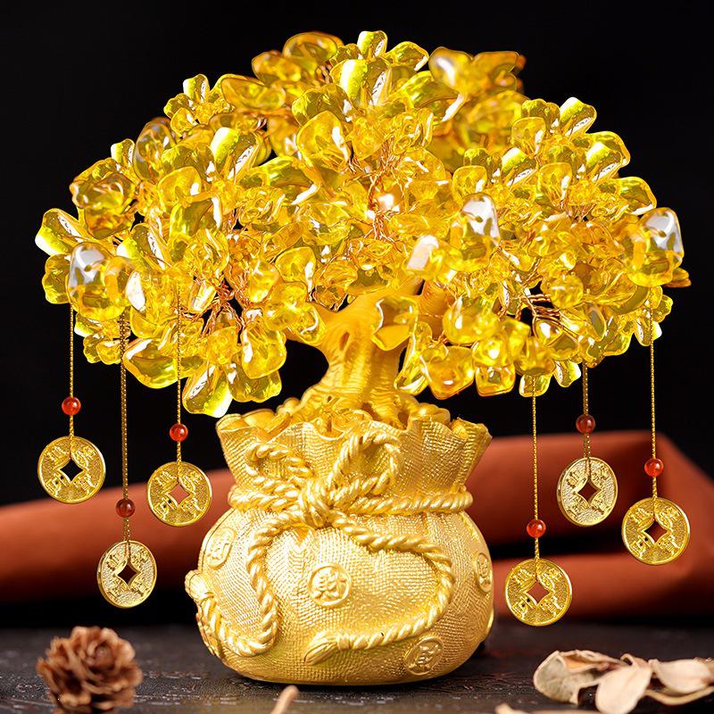 Citrine Money Tree Wine Cabinet Decor: Feng Shui Wealth Attraction Ornament for Home & Living Room, Perfect Creative Opening Gift