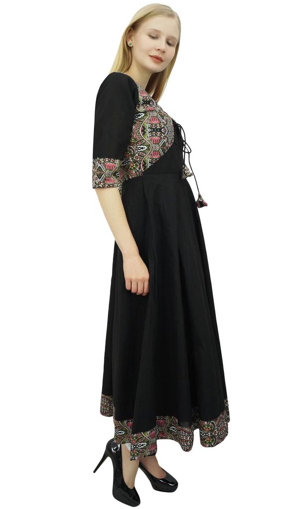 Phagun Womens Black Cotton Anarkali Jacket Style Kurti Designer Dress-10