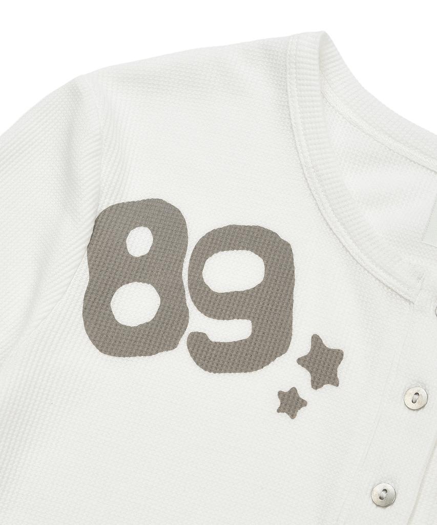 LMR Lettering Graphic Waffle Henley Neck Long Sleeve T-Shirt Ivory