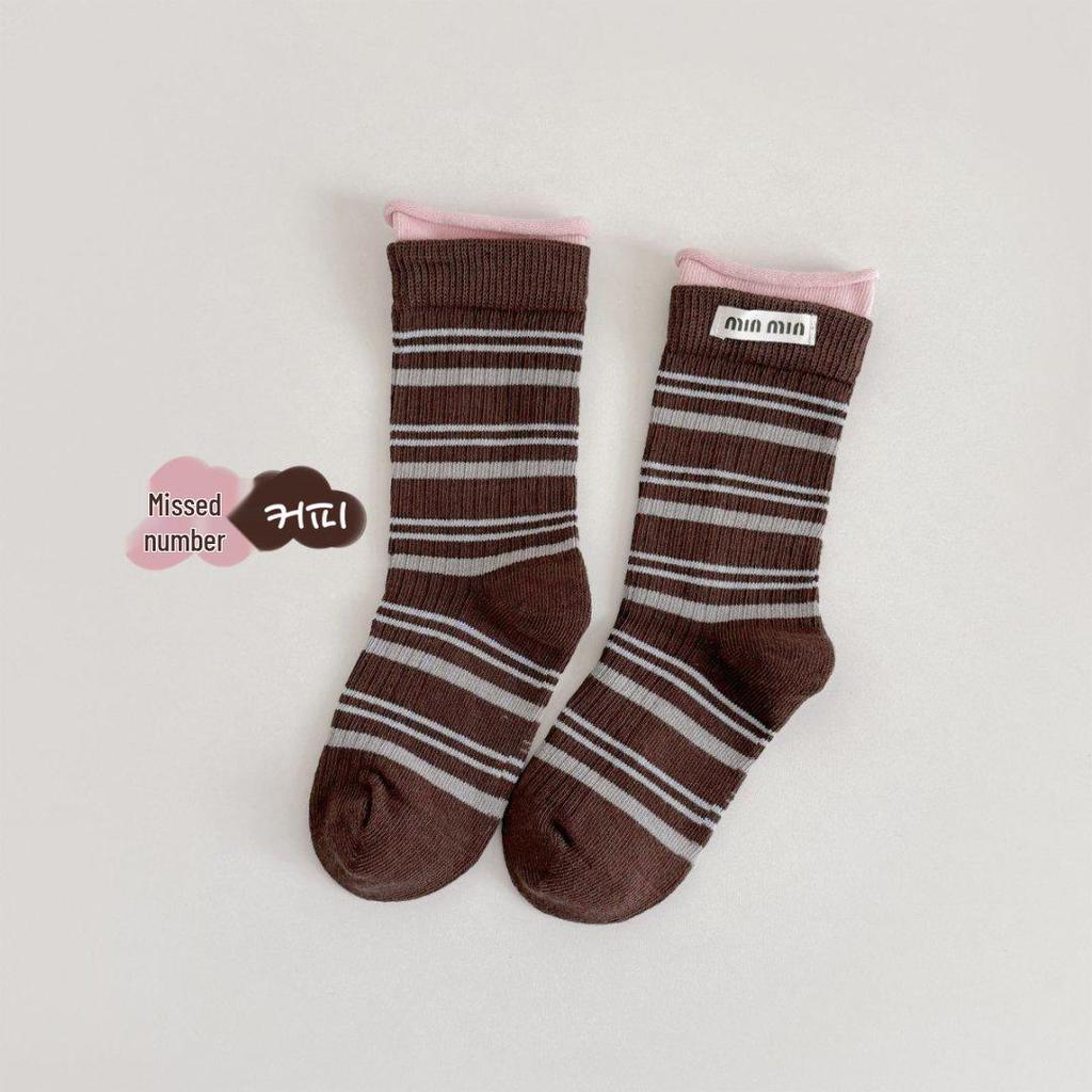 Girls' Striped Miu Series Spring & Autumn Boneless Mid-Tube Socks