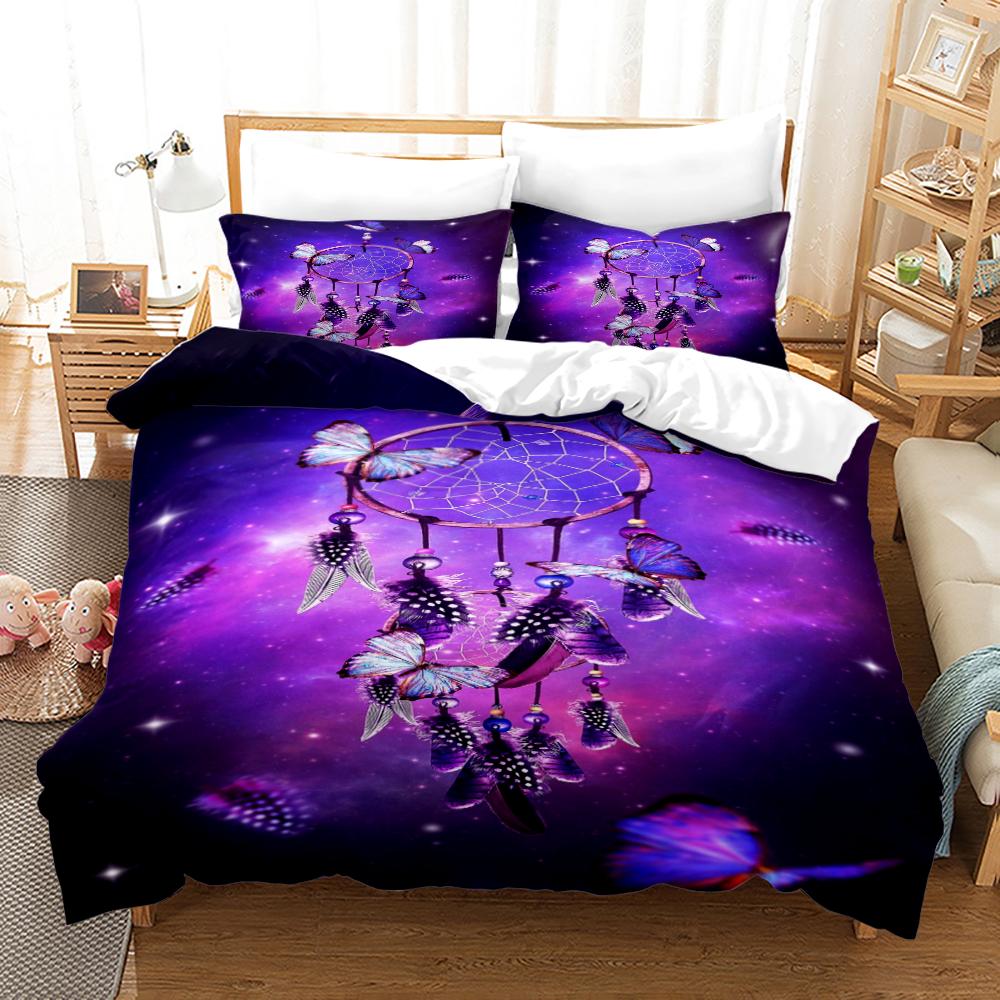 Dreamcatcher Duvet Cover Set Bohemian Mandala Bedding Set For Girls Adults Purple Polyester Comforter Cover King Queen Full Size