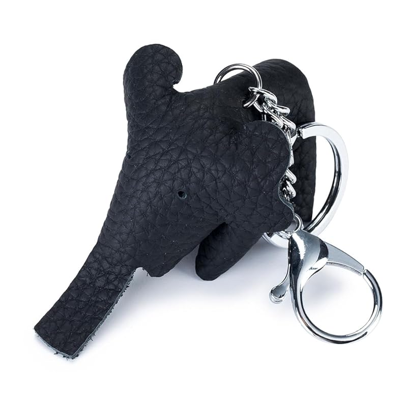 

[Yocipa] cute bag charm genuine leather elephant keychain leather stylish car key of keychain cute leather charm popular charms Accessories (black)