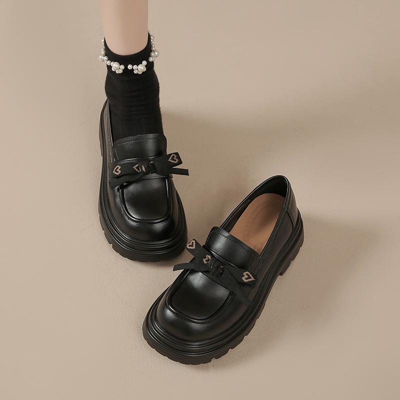 

Кожаные туфли на плоской подошве для женщин Huizhou Su Yinyin, туфли на той же платформе, осень и зима, новые универсальные женские мокасины 34 чёрный