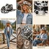(M, White) Straw Sun Hat Retro Tie-Dye Cow Spots Print Wide Brim Western Cowgirl Hat