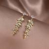 Grape Leaf Pendant Earrings, Marquis and Round Cubic Zirconia Women's Pendant Earrings, Elegant Bridal Wedding Jewelry Gifts