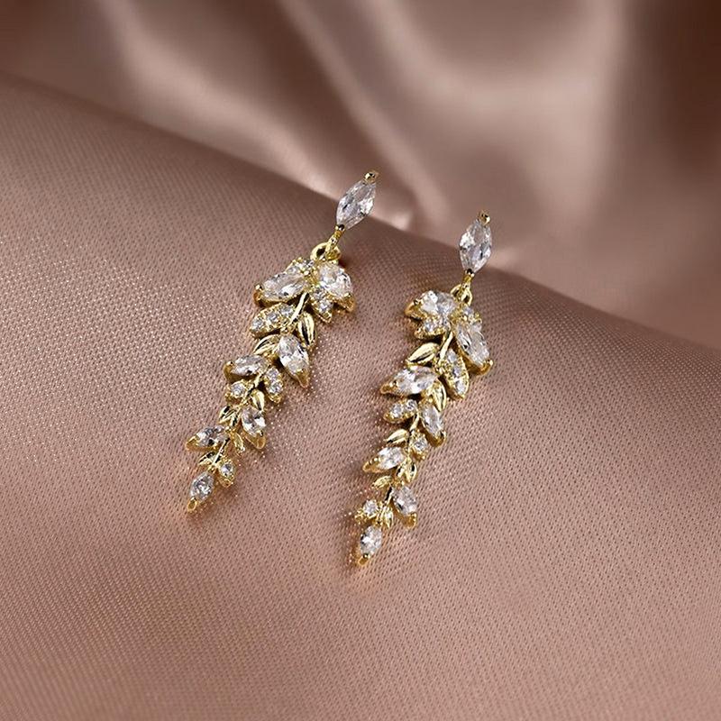2025 New Wheat Ear Earrings Inlaid with Cubic Zirconia Exquisite Earrings, Elegant Temperament Evening Dress Accessories
