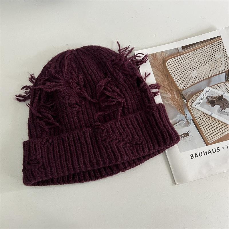 

Большая версия рваная вязаная шапка женская осень и зима круглое лицо показывающее маленькую холодную шапку ленивый ветер теплая модная шапка-пуловер M（56-58cm）