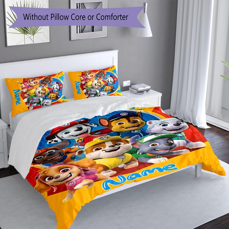 3pcs Custom Name Paw Patrol Bedding Set,Includes 1 Duvet Cover and 2 Pillowcases,All-season Bedroom Decor