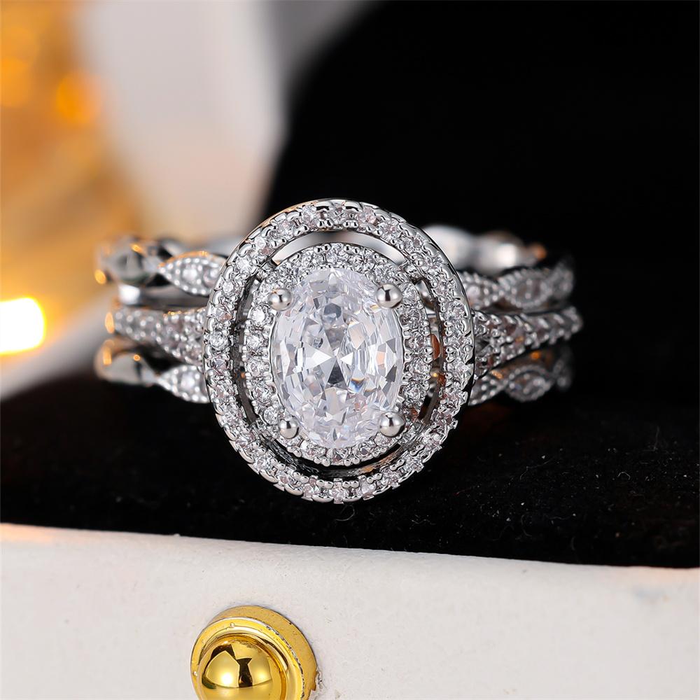 s Shiny White Zircon Oval Stone Rings Sets For Women Vintage CopperColor Engagement Bands Wedding Jewelry Set Versatile Gift