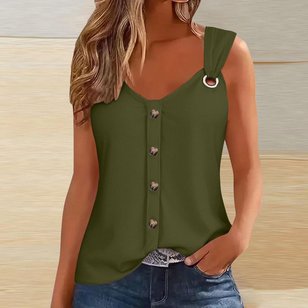 2026 Summer Women's Sleeveless Spaghetti Strap Buttoned Fashion T-Shirt Vest