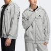 Adidas Loose Zip-Up Hoodie With Printed Letters Unisex Tops Gray IA9437