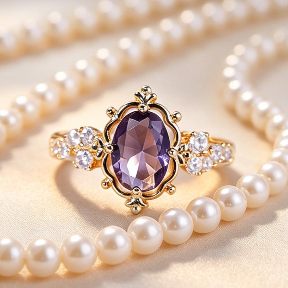Vintage Amethyst Ring, Women's Oval Amethyst Ring, Suitable for Daily Wear and Decoration