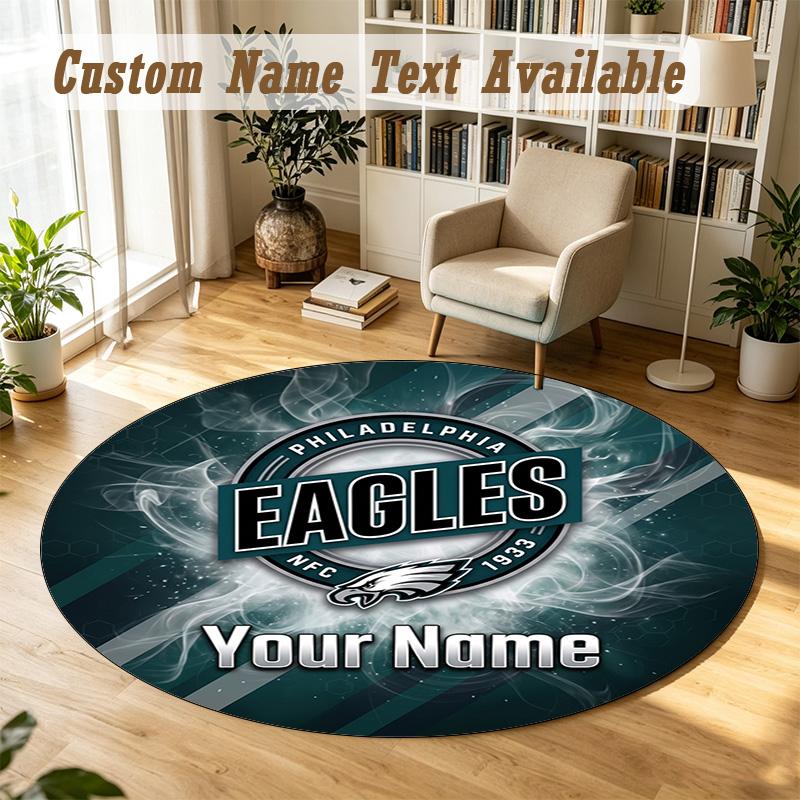 Runder Teppich Benutzerdefinierter NamePhiladelphia Eagles Muster Rutschfester Teppich Wohnbodendekoration