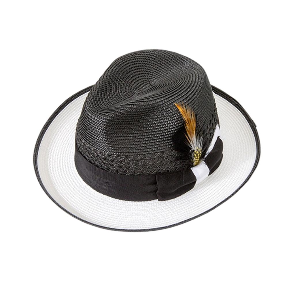 Elegant Raffia Panama Hat With Feather Detail Unisex Foldable Travel Accessory For Beach Party