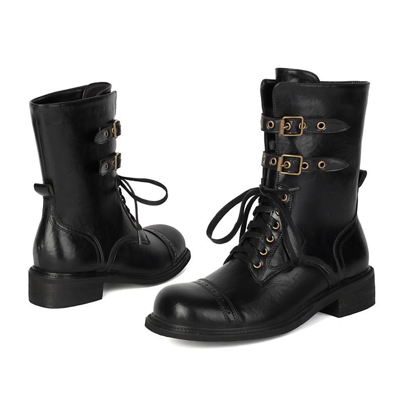 

Women s low-heeled short boots autumn and winter new thick-heeled large-size casual Roman boots 36 чёрный