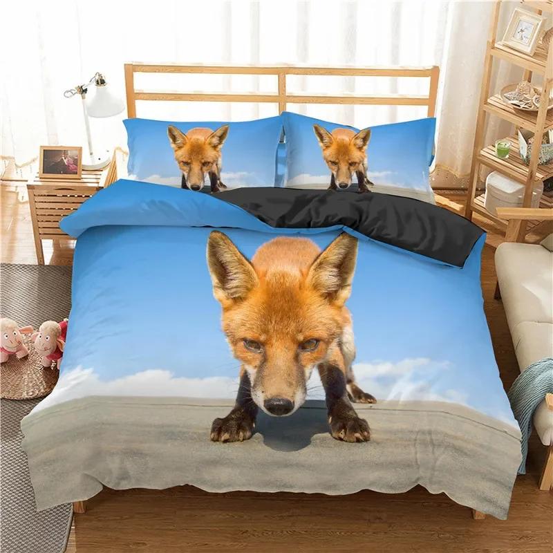 Comforter Kids Fox Twin Size Microfiber Wild Animal Bedding Set Orange Fox Comforter For Child Girls Teen Bedroom Decor