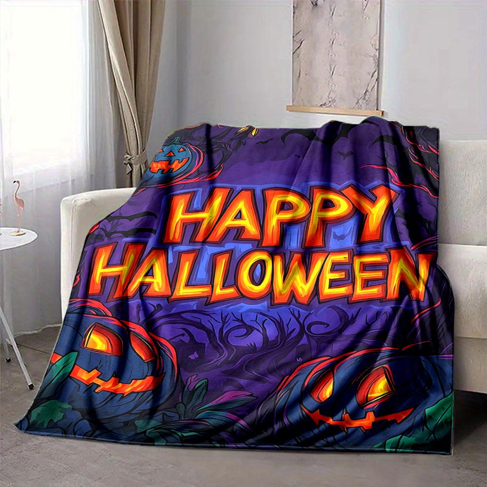 1pc Halloween Pumpkins Blanket, Lightweight Flannel Fleece with Digital Printing, Soft Warm for Sofa, Travel, Camping, Office, Couch, Chair, and Bed,